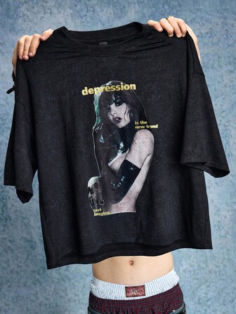 Grunge Punk Men's Casual Graphic Letter Print T-Shirt, Summer