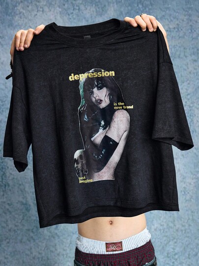 Grunge Punk Men's Casual Graphic Letter Print T-Shirt, Summer