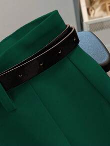 Franclia Casual & Commuting Fashion Versatile Mid-High Waist Belted Summer New Solid Color Khaki Women Shorts - Dark Green - View 4