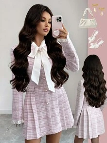 Elenzga Women's Long Sleeve Button-Down Tie-Waist Elegant Casual Dress, Autumn/Winter - Pink - View 1