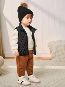 Cozy Pixies 1 Pair Kids Beige Fashion Classic Plush Warm Winter Shoes, Lightweight Easy Wear Hook And Loop Flat Comfortable Casual Suitable For Daily Outings, Sports, Campus Activities - Beige - View 3