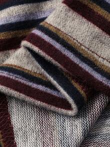 Dazy Plus 条纹撞色宽松圆领长袖加大码女式休闲T恤 - 酒紅色 - 查看 4