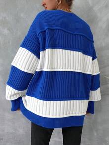 EURMUSE Của phụ nữ Khối màu Tay áo dài Áo len - Xanh đậm - Xem 2