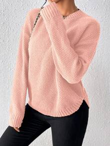 EMERY ROSE Women's Casual Solid Color Sweater, Autumn - Dusty Pink - View 3
