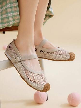 CUCCOO EASI Zapatillas deportivas casuales de mujer con diseño hueco de malla, puntera redonda, planas y transpirables de malla color albaricoque para uso diario en interiores y exteriores