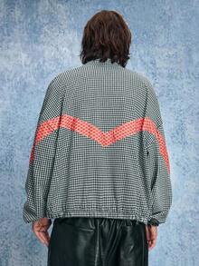 ROMWE MEN Casual Men's Colorblock Plaid Sweatshirt, For Fall - Black - View 4