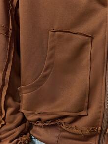 ROMWE MEN Men's Casual Solid Color Hoodie, Fall - Brown - View 2
