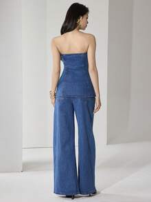 Heiryn 女士牛仔两件套服装 - 中等水洗藍 - 查看 3