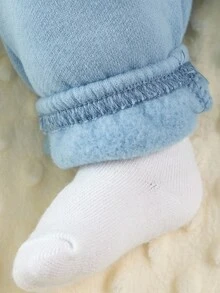 SHEIN Bộ 2 món quần nỉ và áo nỉ màu xanh cho bé trai/bé gái mặc thường ngày phong cách sinh viên, phù hợp mặc trong nhà và ngoài trời vào mùa thu/đông - Màu xanh lam - Xem 4