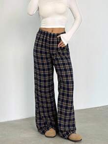 Sparklyn 2 件套青少年女孩休闲百搭格子宽松裤，适合学校、日常和街头穿着 - 黃色 - 查看 7