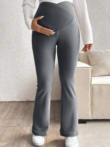 SHEIN Maternity Casual Solid Color Flare Pants, Autumn/Winter