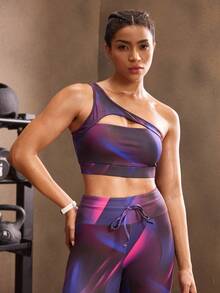 Powerista Sutien sport pentru femei, model tie-dye, cu decupaj la umeri, pentru zi, fitness