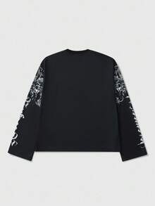 ROMWE MEN Goth Men Long Sleeve Shirt, Featuring Skull Totem & Intricate Floral Patterns Perfect For Stylish Men, Fall