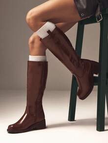 SHUZIA Women's Knee High Comfortable Chunky Lug Sole Riding Boots