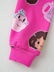 DORA | SHEIN 2 pièces/Set Sweat-shirt à col ras-du-cou à manches longues avec imprimé Dora la Exploratrice pour jeune fille et pantalon de survêtement long avec graphique lettrage, tenue décontractée rose pour les sports de plein air