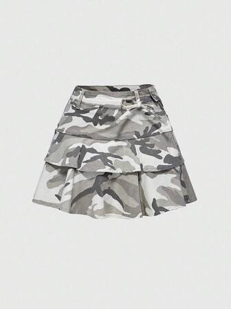 Fairycore Minifalda de mezclilla con estampado de camuflaje casual para mujer, verano