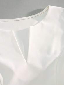 Franclia 女士优雅通勤纯色缺口领连衣裙 - 白色 - 查看 3