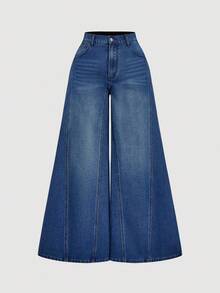 SHEIN MOD Plus Size Women Loose Fit Pockets Flared Leg Casual Versatile Jeans/Winter