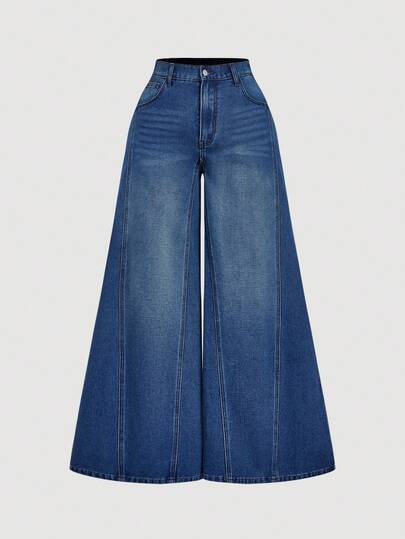 SHEIN MOD Jeans casuales y versátiles de talla grande para mujer con bolsillos y pierna acampanada