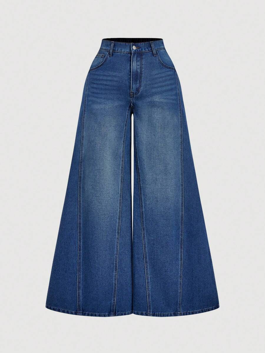 SHEIN MOD Plus Size Women Loose Fit Pockets Flared Leg Casual Versatile Jeans/Winter