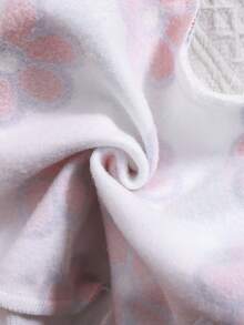 Newborn Baby Girl 2pcs Set, Autumn/Winter Outdoor Casual Pink Knitted Cartoon Floral Fleece Hoodie & Joggers Set, Suitable For Outdoor, Party & Events