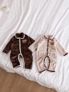 SHEIN 2 件套男婴毛绒熊贴花长袖连体睡衣 - 彩色 - 查看 7