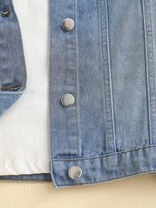 Sparklyn Áo khoác denim đa năng cơ bản, giản dị, phong cách cổ điển, dành cho bé gái tuổi teen, mùa thu/đông, mới về, mềm mại và thoải mái, mặc hàng ngày, đi làm, tiệc tùng, trở lại trường, ngày lễ, thường ngày mùa thu - Rửa trung bình - Xem 6