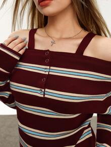 Rina Fox Multi-Color Striped Camisole Off Shoulder Knit Top, Autumn/Winter - Multicolor - View 4