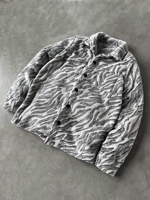 Manfinity LEGND 男士斑马纹长袖单排扣口袋羊毛夹克，秋冬 - 彩色 - 查看 2