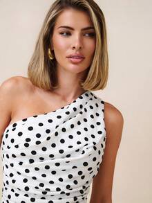 COSMINA 女式夏季度假风格波尔卡圆点印花褶饰紧身迷你连衣裙 - 彩色 - 查看 6