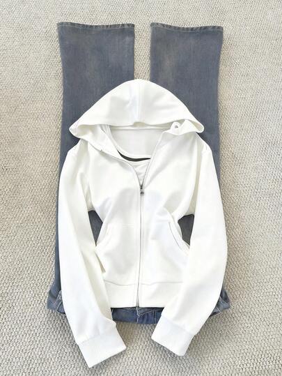 INAWLY Damen Lässig Einfarbiger Hoodie