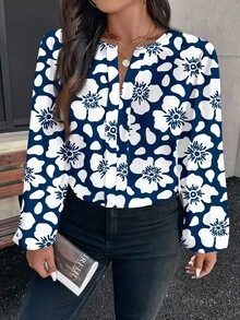 Glamance Whitebread Camicia casual a maniche lunghe con scollo a V per donne taglie forti, adatta per le vacanze autunnali