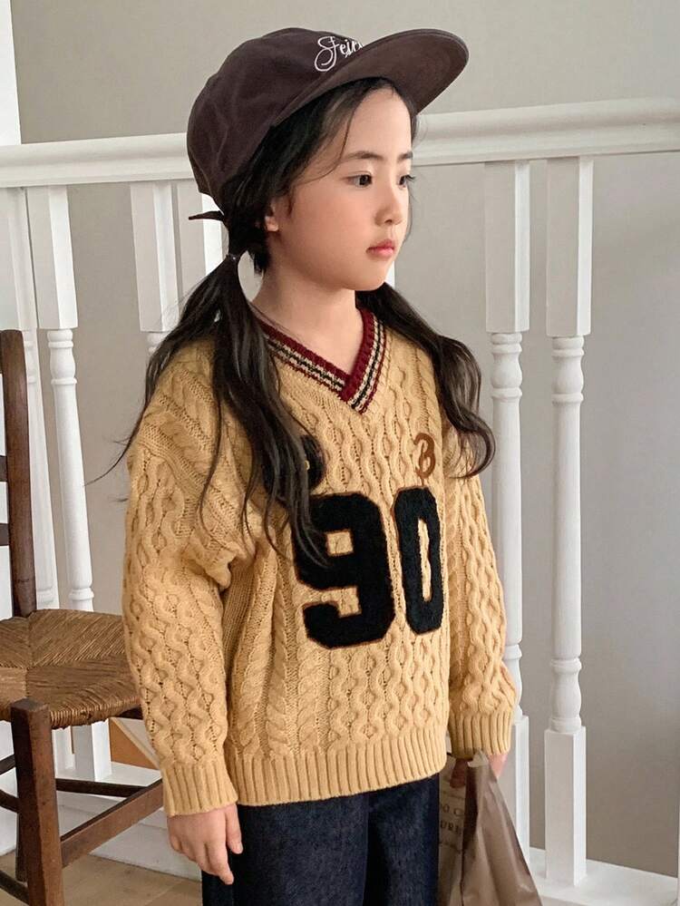 Young Girls V-Neck Pullover Sweater, Fall
