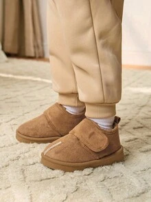 Cozy Pixies 1 Pair Toddler Boys/Girls Camel Color Fashion Faux Toe Design Thermal Lined Warm Winter Shoes, Lightweight Easy Wear Comfortable Casual Flat Shoes Suitable For Daily Wear, Sports, Campus Activities - Camel - View 3