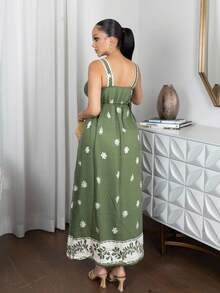 Melissa Matos Rochie maxi lungă pentru femei, design minimalist la modă, potrivită pentru vară - Verde - Vizualizare 2