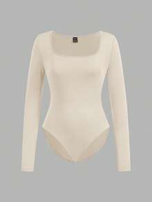 SHEIN EZwear Conjunto de 3 piezas para mujer con cuello cuadrado, manga larga y ajuste ceñido, adecuado para otoño/invierno - Multicolor - Ver 5