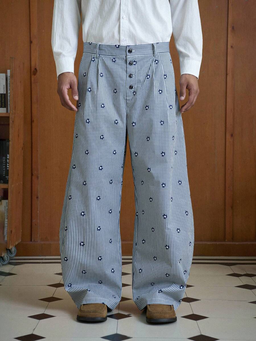 TOKVUE Men's Casual Plaid & Floral Wide Leg Pants, For Fall - Multicolor - View 1