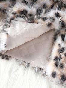 Elladie kids Young Girl Faux Fur Leopard Print Lapel Long Sleeve Loose Coat Fall Winter - Beige - View 10