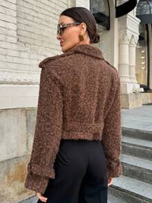 Lavishia 棕色圆形图案羊毛常规女式夹克秋冬女装 - 棕色 - 查看 2
