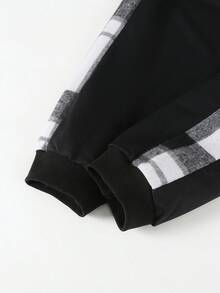 SHEIN Explorewe Girls Casual Loose Plaid Hooded Shacket Paired With Sweatpants Suit, Suitable For School, Campus, Leisure And Daily Wear, Autumn