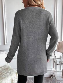 EMERY ROSE Women's Casual V-Neck Cardigan, Deep Grey, Versatile For Autumn/Winter - Dark Grey - View 2