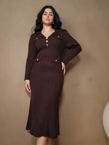 Anewsta Plus Size Sweater Dresses - Rust Brown - View 6