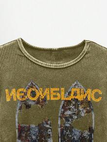 NEON BLANC 男士街头时尚针织圆领字母与图案印花长袖 T 恤