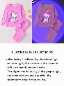 Conjunto de pijama de manga comprida com estampa de unicórnio e estrela para meninas