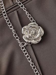 SHEIN MOD Pantalon pattes d'éléphant avec chaîne de taille florale pour femmes, automne/hiver, Thanksgiving, Noël, Nouvel An, décontracté, bureau, vieux argent, marron