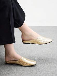 CUCCOO BIZCHIC Dép xỏ ngón đế vuông thời trang chất liệu dệt màu nâu dành cho nữ - Vàng - Xem 5