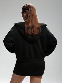 LYSMO Plus Size Metal Eyelet Design Black Sweatshirt, Fashion-Forward For Autumn/Winter - Multicolor - View 3