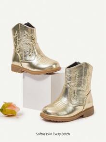 Cozy Pixies Fashionable, Versatile, Cute, Comfortable & Durable Gold Embroidery Cool Infant Cowboy Boots, Autumn/Winter Party - Gold - View 5