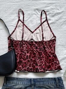 Chiquease Camiseta de tirantes con estampado de leopardo para mujer - Rojo - Ver 2