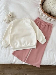 LMoss Kids 2 Stücke LMoss Kleine Mädchen Einfarbiger Rundhals Lässig Sweatshirt und Leggings Set, Pink, Weihnachten, bequeme Herbst & Winter Styles, Pullover, gemütlicher Herbst und Winter Styles, gemütlicher Herbst & Winter Styles - Verschiedenfarbig - Übersicht 2